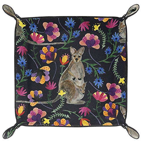 TIZORAX Acuarela Flor de Canguro Caja de Almacenamiento de Cuero Bandeja de Valet Organizador de Joyas para Llave de Moneda