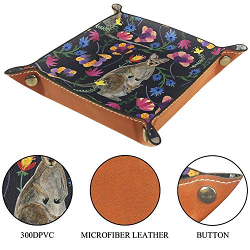 TIZORAX Acuarela Flor de Canguro Caja de Almacenamiento de Cuero Bandeja de Valet Organizador de Joyas para Llave de Moneda