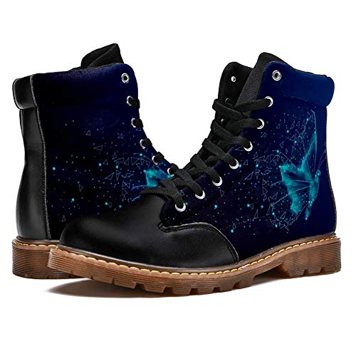 TIZORAX Botas de invierno para las mujeres Mariposa Poly Wireframe Imprime la parte superior alta con cordones clásicos zapatos de la escuela de lona, color Multicolor, talla 37 EU