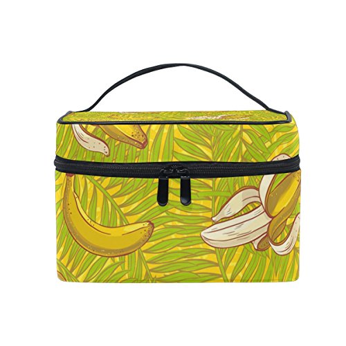 TIZORAX Palm Leaves y Bananas Bolsa de Cosméticos de Viaje Organizador de Maquillaje Estuche Soporte para Mujer Niña