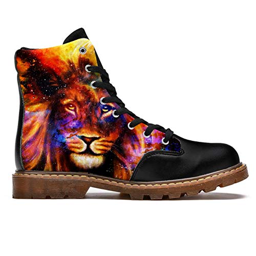 TIZORAX Retrato de León en Galaxy Espacio Impresiones de Alta Parte Superior de Encaje Clásico Botas de Invierno Zapatos de Escuela para Hombres Adolescentes Niños, color Multicolor, talla 39 2/3 EU