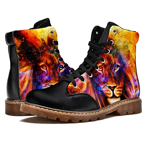 TIZORAX Retrato de León en Galaxy Espacio Impresiones de Alta Parte Superior de Encaje Clásico Botas de Invierno Zapatos de Escuela para Hombres Adolescentes Niños, color Multicolor, talla 39 2/3 EU