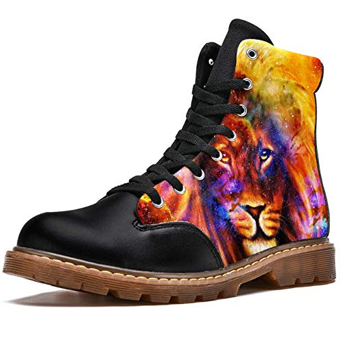 TIZORAX Retrato de León en Galaxy Espacio Impresiones de Alta Parte Superior de Encaje Clásico Botas de Invierno Zapatos de Escuela para Hombres Adolescentes Niños, color Multicolor, talla 39 2/3 EU