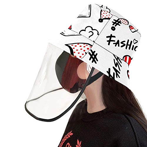 Tizorax Sombrero de sol extraíble, protección UV, sombrero de pescador, sombrero de verano para hombres y mujeres, pintalabios de moda dibujado a mano Multicolor multicolor S/M