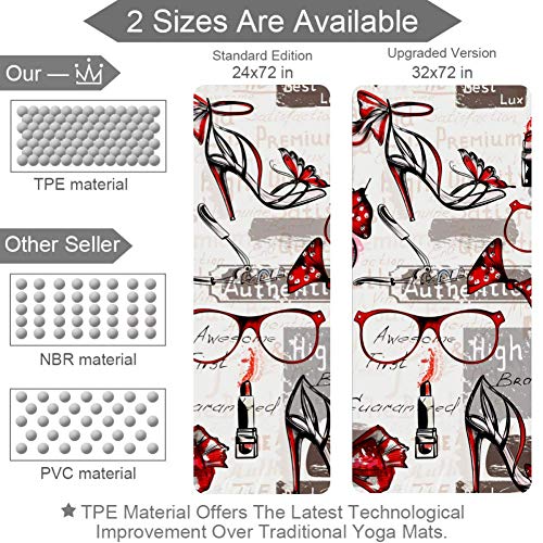 TIZORAX Tacón Rojo Perfume y Gafas Alfombrilla de Yoga TPE Gruesa Antideslizante Colchoneta de Ejercicios para Yoga Pilates Gimnasio Hogar Mujeres Hombres