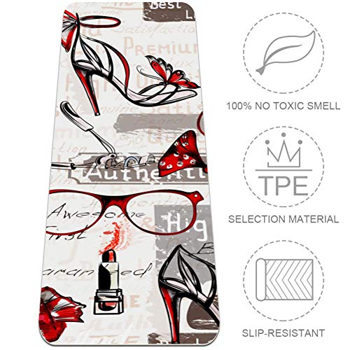 TIZORAX Tacón Rojo Perfume y Gafas Alfombrilla de Yoga TPE Gruesa Antideslizante Colchoneta de Ejercicios para Yoga Pilates Gimnasio Hogar Mujeres Hombres