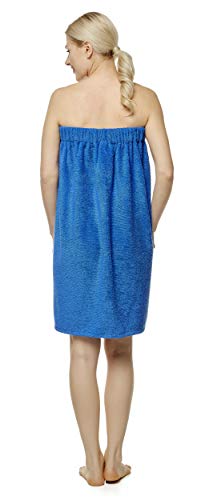 Toalla de Sauna de Baño Mujer Vestido de Sauna 100% Algodón Orgánico, con Cierre de Gancho y Bucle de Banda elástica, Azul Real, Small/Medium