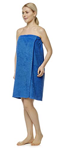 Toalla de Sauna de Baño Mujer Vestido de Sauna 100% Algodón Orgánico, con Cierre de Gancho y Bucle de Banda elástica, Azul Real, Small/Medium