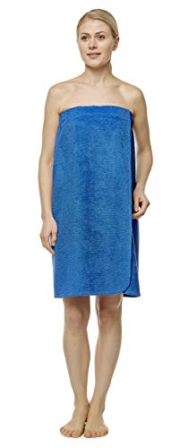 Toalla de Sauna de Baño Mujer Vestido de Sauna 100% Algodón Orgánico, con Cierre de Gancho y Bucle de Banda elástica, Azul Real, Small/Medium