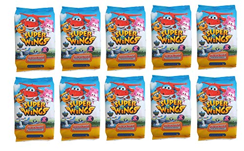 Toallitas húmedas infantiles Super Wings Caja con 10 packs de 20 toallitas cada uno. Cómodo tamaño pocket para llevar en bolsillo, viajes, mochila o bolso
