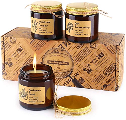 TOFU Set de Velas Aromaticas 3 Piezas*3.5oz, Velas Perfumadas duración 25 Horas Regalo de Velas Perfumadas con Aceite de Fragancia Esencial, Velas portátiles en una Lata para aliviar el estrés