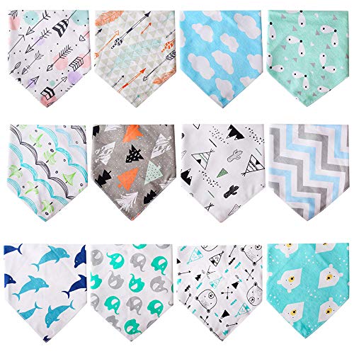 Tomkity 12pcs Baberos Bandana Baberos Bebe Diseño de Animales para Bebés y Niños