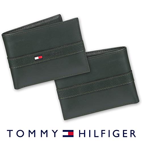 Tommy Hilfiger - Cartera con 6 Bolsillos para Tarjetas de crédito y Ventana de identificación extraíble Verde Verde Oscuro Taille Unique