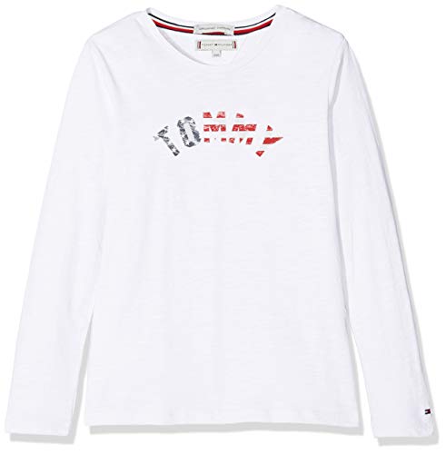 Tommy Hilfiger Essential Hilfiger tee L/s Camisa Manga Larga, (White Yaf), 116 (Talla del Fabricante: 6) para Niñas
