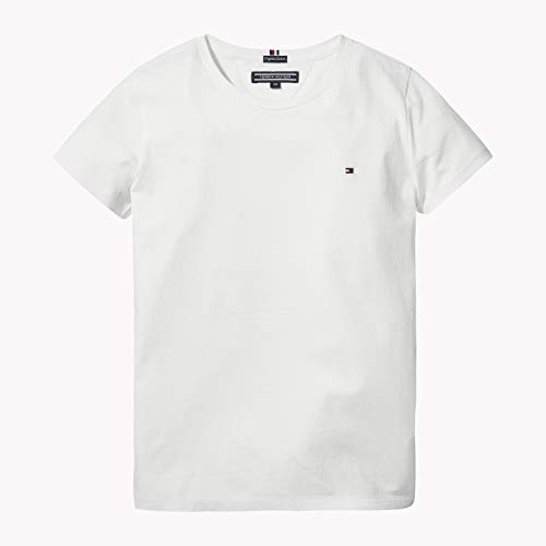 Tommy Hilfiger Girls Basic Cn Knit S/s Camiseta, Blanco (Bright White 123), 164 (Talla del Fabricante: 14) para Niñas