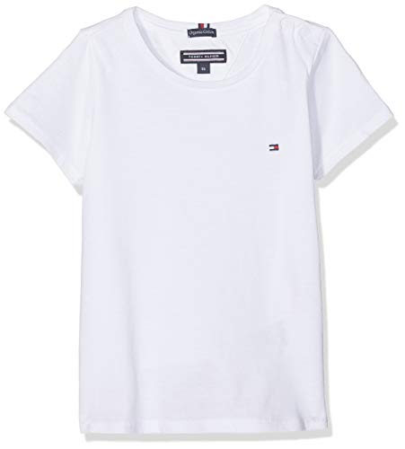 Tommy Hilfiger Girls Basic Cn Knit S/s Camiseta, Blanco (Bright White 123), 164 (Talla del Fabricante: 14) para Niñas