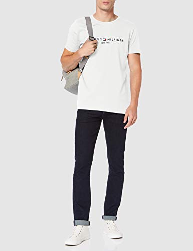Tommy Hilfiger Logo T-Shirt Camiseta Informal, Blanco (Snow White 118), Large para Hombre