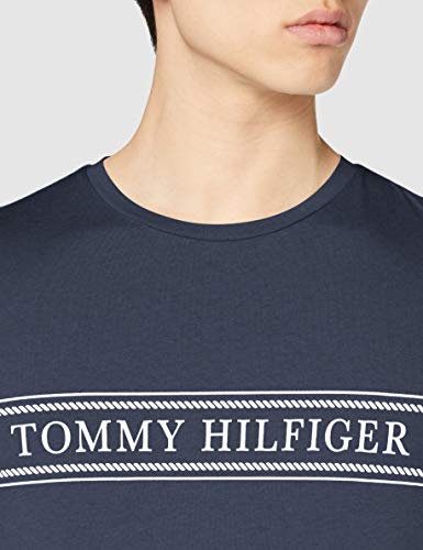 Tommy Hilfiger Rope Stripe tee Camiseta Deporte, Azul (Desert Sky), Large para Hombre