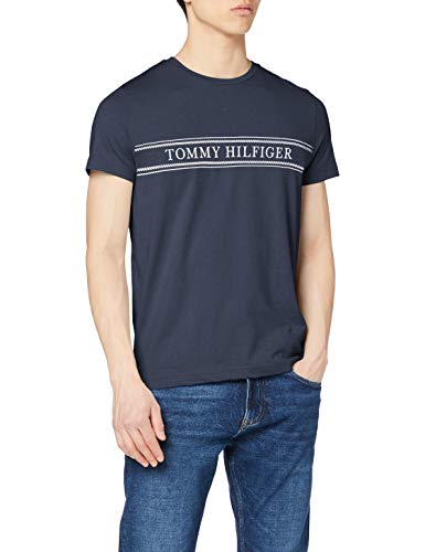 Tommy Hilfiger Rope Stripe tee Camiseta Deporte, Azul (Desert Sky), Large para Hombre