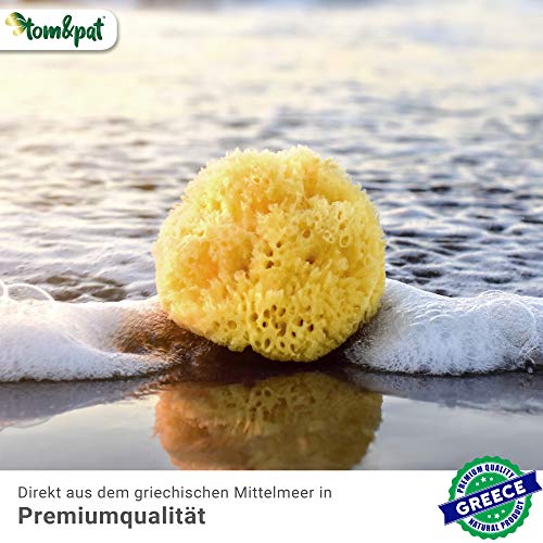 tom&pat® Esponja Natural Grass – Esponja de baño del mar Mediterráneo – Primera Calidad (15-16 cm)