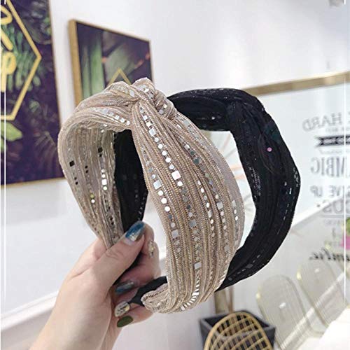 Tony plate Accesorios para el Cabello de Alta Gama Lentejuelas Plisadas de Las Mujeres Diadema Cruzada Media Cruzada Diadema Diadema Moda Chica Salvaje Banda para el Cabello Diadema-Azul Claro