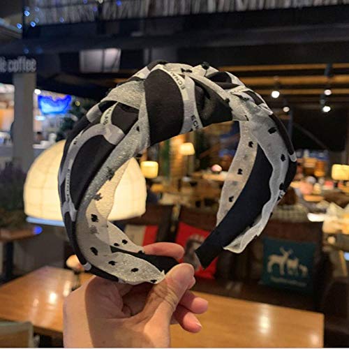 Tony plate Accesorios para el Cabello de Alta Gama para Mujer Malla Anudada Media Diadema de ala Ancha Diadema Moda niña Salvaje Banda para el Cabello Sombreros-Azul Marino