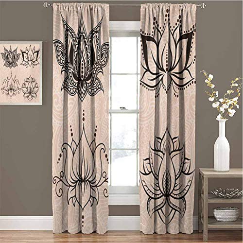 Toopeek Henna - Cortinas opacas con elementos geométricos, curvas, círculos, diseño de jardín de infancia, reducción de ruido, 84 x 84 pulgadas, color negro melocotón