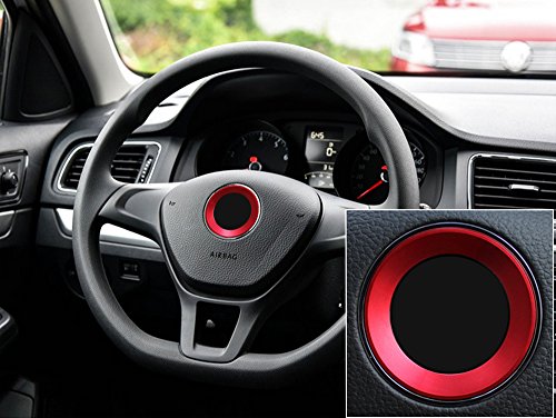 TOPDECO Aluminium Trim Car Steering Wheel Logo Sticker-fit VW Volkswagen Golf 6 Golf 7 Polo Tiguan Passat B7 Touran Scirocco Beetle(Red)