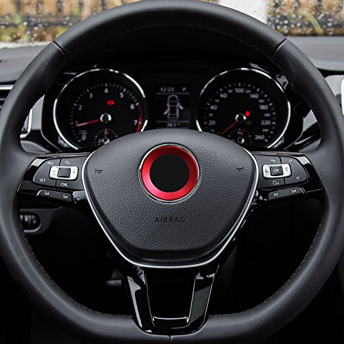 TOPDECO Aluminium Trim Car Steering Wheel Logo Sticker-fit VW Volkswagen Golf 6 Golf 7 Polo Tiguan Passat B7 Touran Scirocco Beetle(Red)