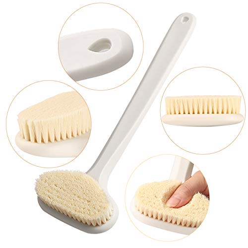 Topfinder Cepillos de cuerpo Fregadora de ducha con cepillo de baño con mango largo para celulitis y exfoliación (Blanco)