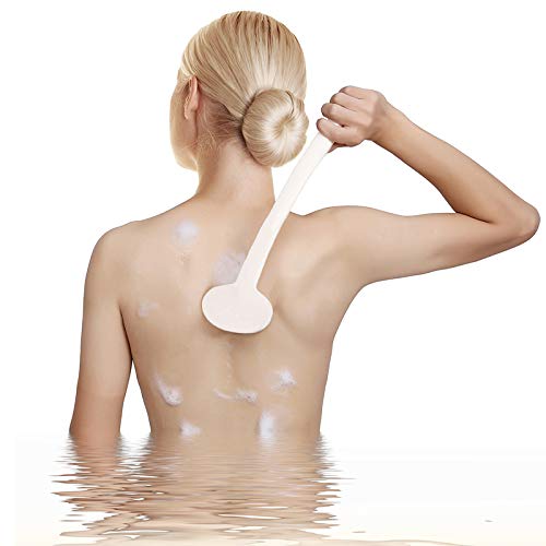 Topfinder Cepillos de cuerpo Fregadora de ducha con cepillo de baño con mango largo para celulitis y exfoliación (Blanco)