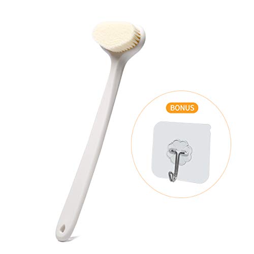 Topfinder Cepillos de cuerpo Fregadora de ducha con cepillo de baño con mango largo para celulitis y exfoliación (Blanco)