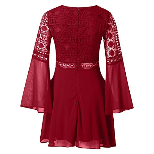 TOPKEAL Vestido de Manga Larga de Encaje Sexy de Cóctel para Mujer Vestido con Volantes de Verano Jovenes