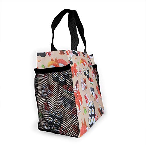 Tote Lunch Bag, Delicious Sushi Print Big Cooler Bag Container Thermal Cooler Pack Picnic Bag for Women & Men Travel Office Be