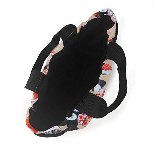 Tote Lunch Bag, Delicious Sushi Print Big Cooler Bag Container Thermal Cooler Pack Picnic Bag for Women & Men Travel Office Be