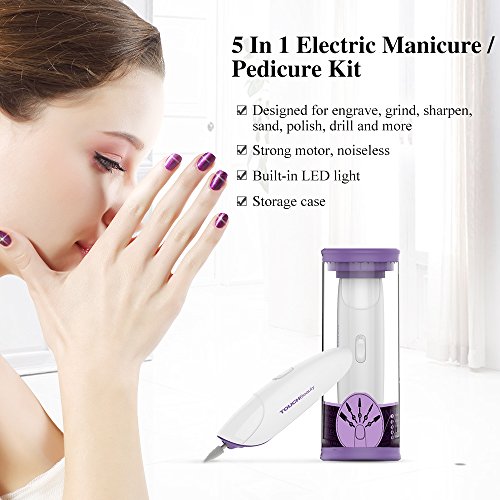 TOUCHBeauty TB-1333 Manicura y Pedicura Eléctrica 5-en-1. Sistema de cuidado de uñas. Cortador de uñas pulidora con calidad de salón para manos y pies, fácil de usar, pule y da brillo a las uñas