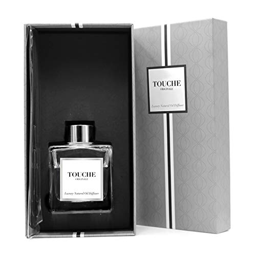 TOUCHE ORIGINALE Difusor de Caña Aceite Esencial Natural. Fragancia Perfumada de Larga Duración 90 días. Aromaterapia. Botella Vidrio, 10 Varillas. Sin Alcohol (Ambar Marroqui, Transparente)