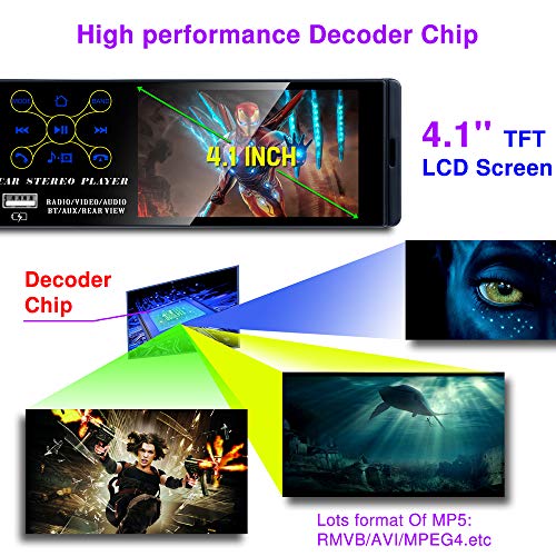 TOYOUSONIC Radio del Coche 1 DIN 4.1 Pulgadas Pantalla Táctil Autoradio Bluetooth Llamadas Manos Libres MP5 FM/Am/RDS USB con Cámara de Visión Tras