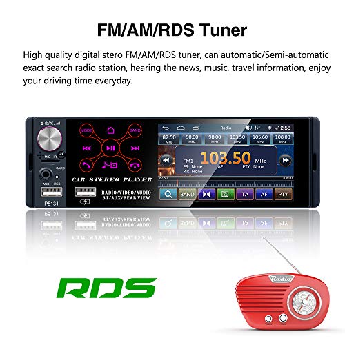 TOYOUSONIC Radio del Coche 1 DIN 4.1 Pulgadas Pantalla Táctil Autoradio Bluetooth Llamadas Manos Libres MP5 FM/Am/RDS USB con Cámara de Visión Tras