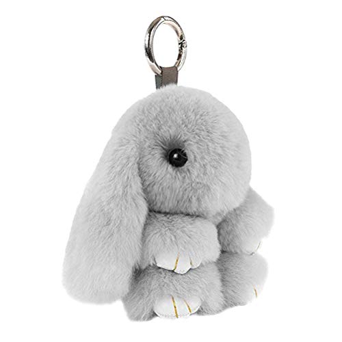 Toyvian Bunny Keychain Soft Cute Rex Rabbit Fur Keychain Car Key Celular Bolsa Colgante Encantos Regalo del Favor de Fiesta de Pascua (Gris Claro, 18cm, Imitación de Piel de Conejo)