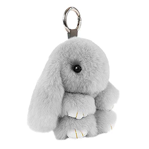 Toyvian Bunny Keychain Soft Cute Rex Rabbit Fur Keychain Car Key Celular Bolsa Colgante Encantos Regalo del Favor de Fiesta de Pascua (Gris Claro, 18cm, Imitación de Piel de Conejo)