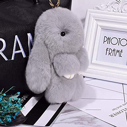 Toyvian Bunny Keychain Soft Cute Rex Rabbit Fur Keychain Car Key Celular Bolsa Colgante Encantos Regalo del Favor de Fiesta de Pascua (Gris Claro, 18cm, Imitación de Piel de Conejo)
