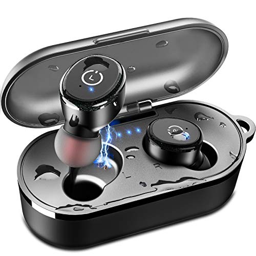 TOZO T10 Auriculares Bluetooth TWS IPX8 Impermeable Bluetooth 5.0 Auriculares In Ear con estuche de carga y micrófono Integrado, Sonido Premium con Graves Profundos para Correr y Hacer Deporte Negro