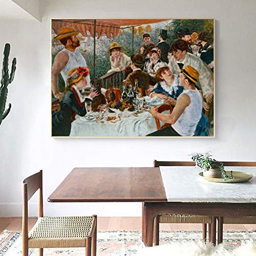 Tpqoaa Cuadro en Lienzo Cuadro Moderno acrilico Almuerzo en canoa Pierre Auguste Renoir 70x90cm Material Tejido no Tejido Impresión Artística Imagen Gráfica Decoracion