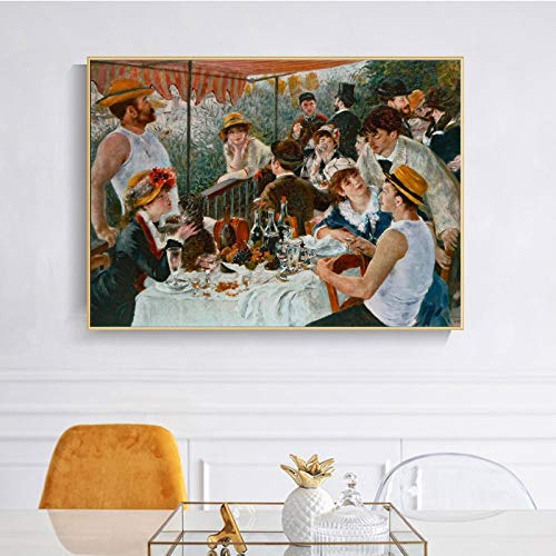 Tpqoaa Cuadro en Lienzo Cuadro Moderno acrilico Almuerzo en canoa Pierre Auguste Renoir 70x90cm Material Tejido no Tejido Impresión Artística Imagen Gráfica Decoracion