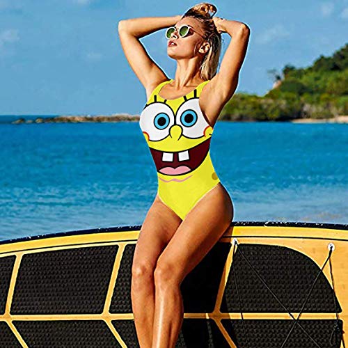 Traje de baño de una sola pieza - Bob Esponja para mujer, diseño de flores, color blanco
