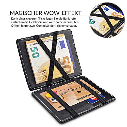 TRAVANDO ® Cartera Mágica con Compartimento para Monedas Vegas, Magic Wallet con Bloqueo RFID, Protege Tarjetas de Crédito, Tarjetero Hombre Slim, Cuero Sintetico