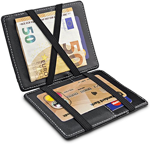 TRAVANDO ® Cartera Mágica con Compartimento para Monedas Vegas, Magic Wallet con Bloqueo RFID, Protege Tarjetas de Crédito, Tarjetero Hombre Slim, Cuero Sintetico