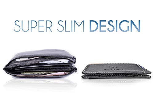 TRAVANDO ® Cartera Mágica con Compartimento para Monedas Vegas, Magic Wallet con Bloqueo RFID, Protege Tarjetas de Crédito, Tarjetero Hombre Slim, Cuero Sintetico