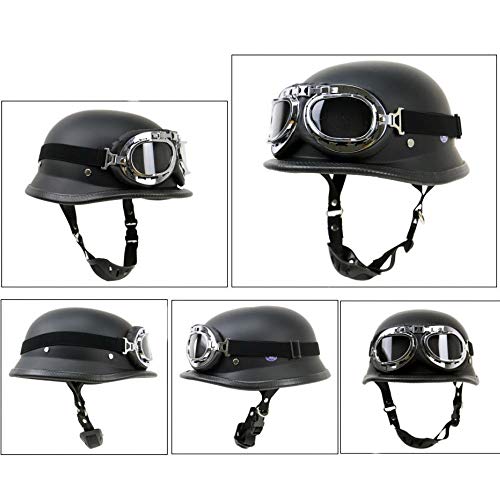 Travel Pillows Medio Casco con Gafas Harley Casco De Motocicleta Dot + ECE Certificado Brain - Cap Cruiser Chopper MonopatíN Ciclomotor Piloto Jet Casco Adulto Cuatro Estaciones Universal